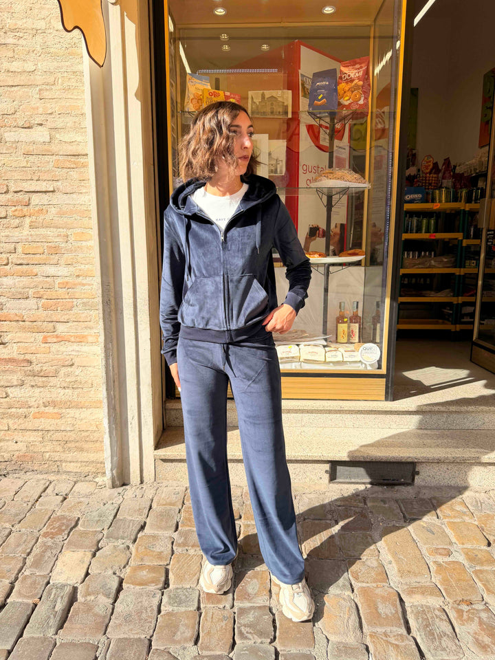 Pantalone blu in ciniglia a zampa 