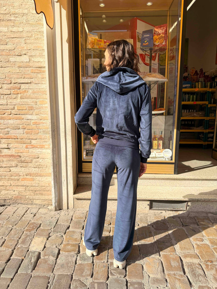 Pantalone blu in ciniglia a zampa 