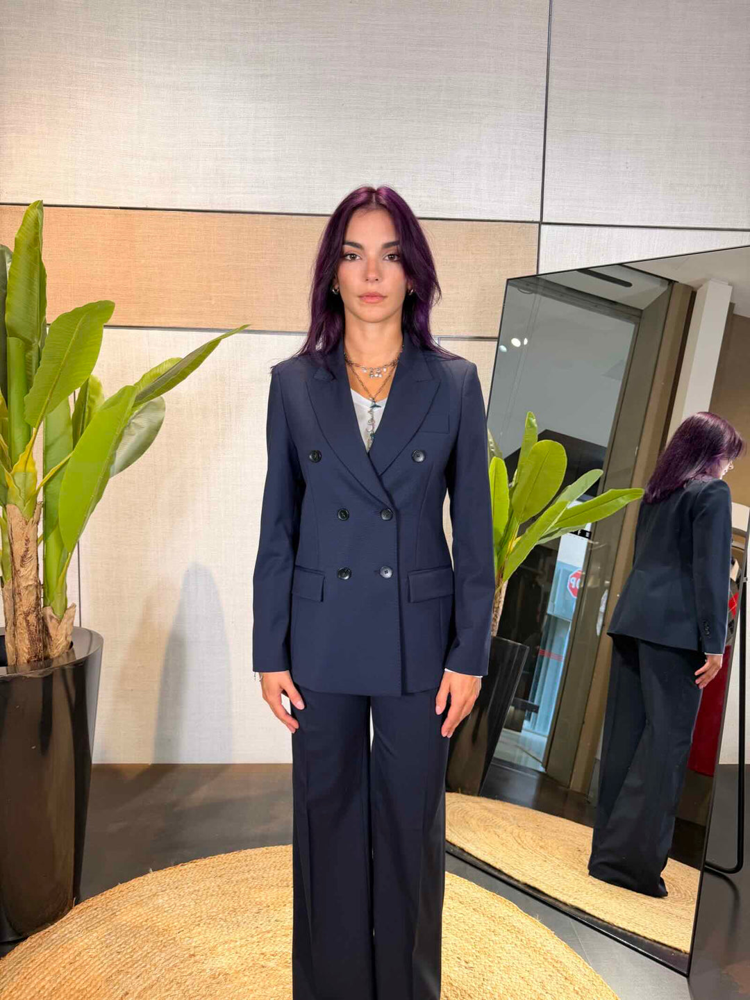 Giacca blu in misto lana doppiopetto 
