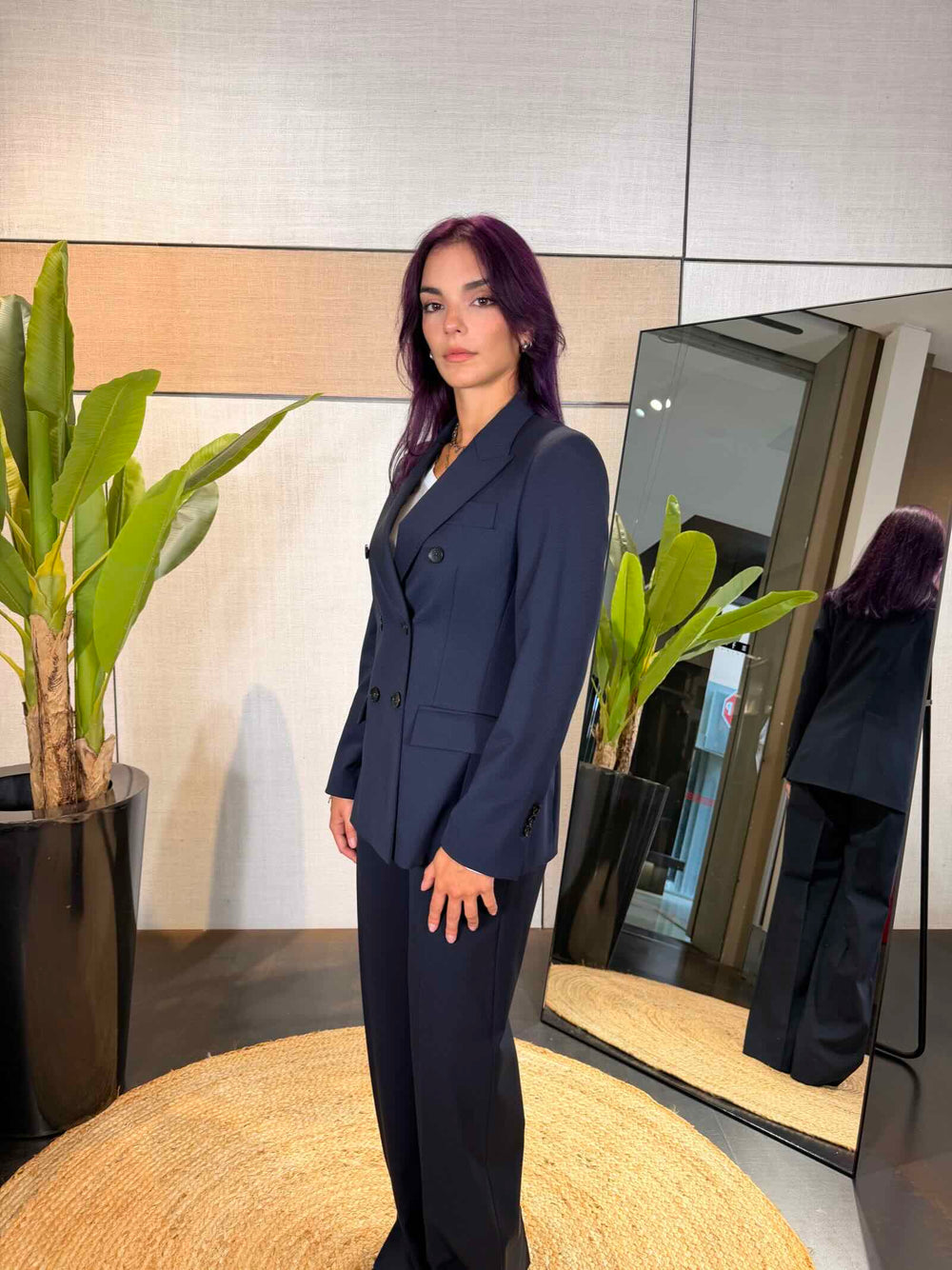 Giacca blu in misto lana doppiopetto 