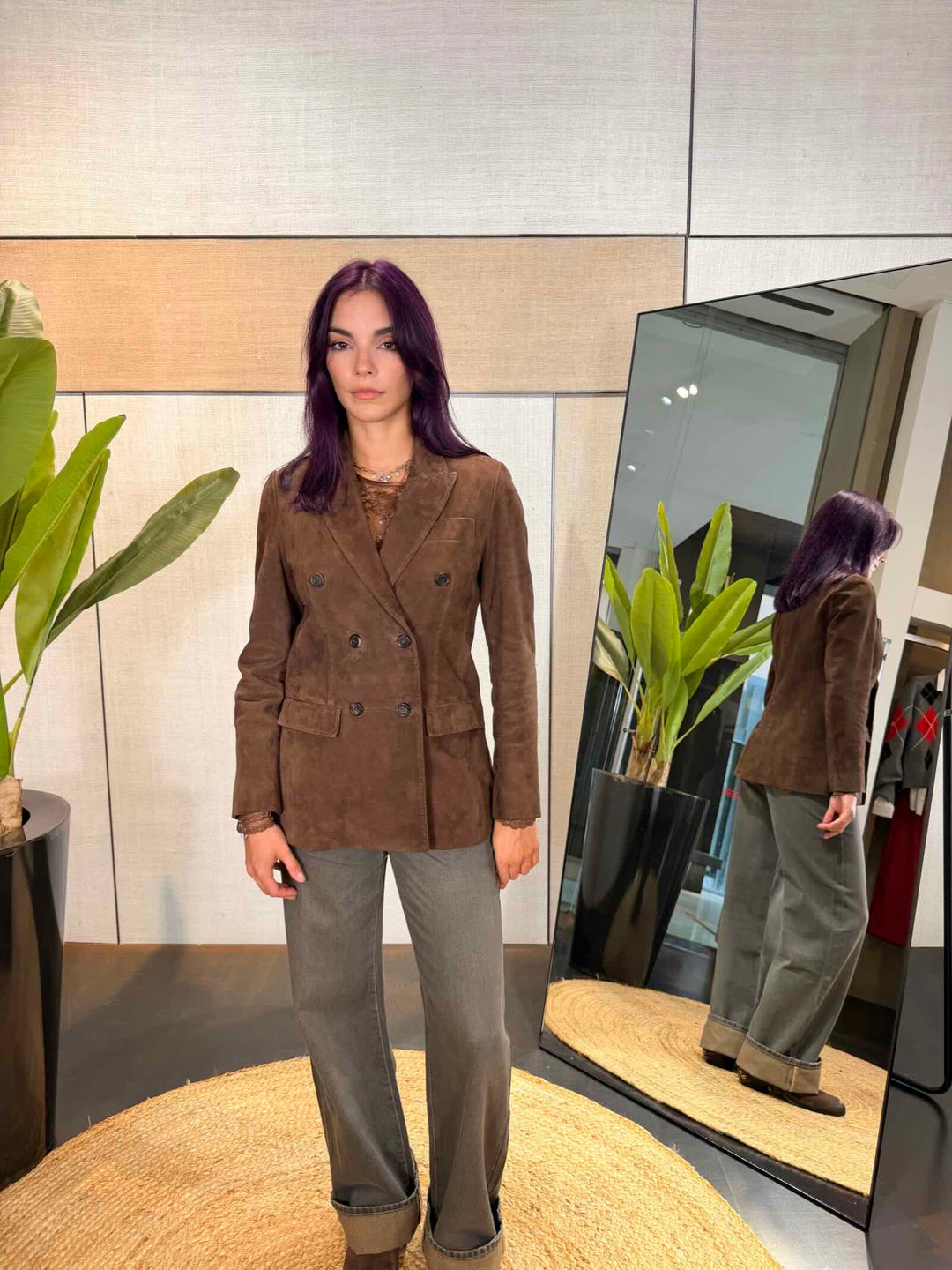 Giacca doppiopetto in camoscio marrone 