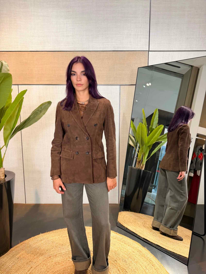 Giacca doppiopetto in camoscio marrone 