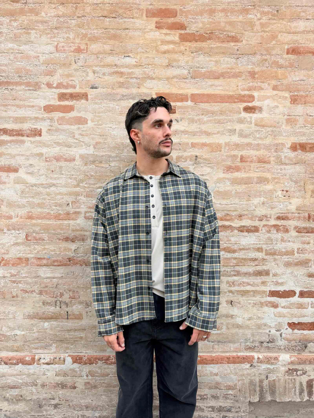 Camicia check crop gialla e nera 