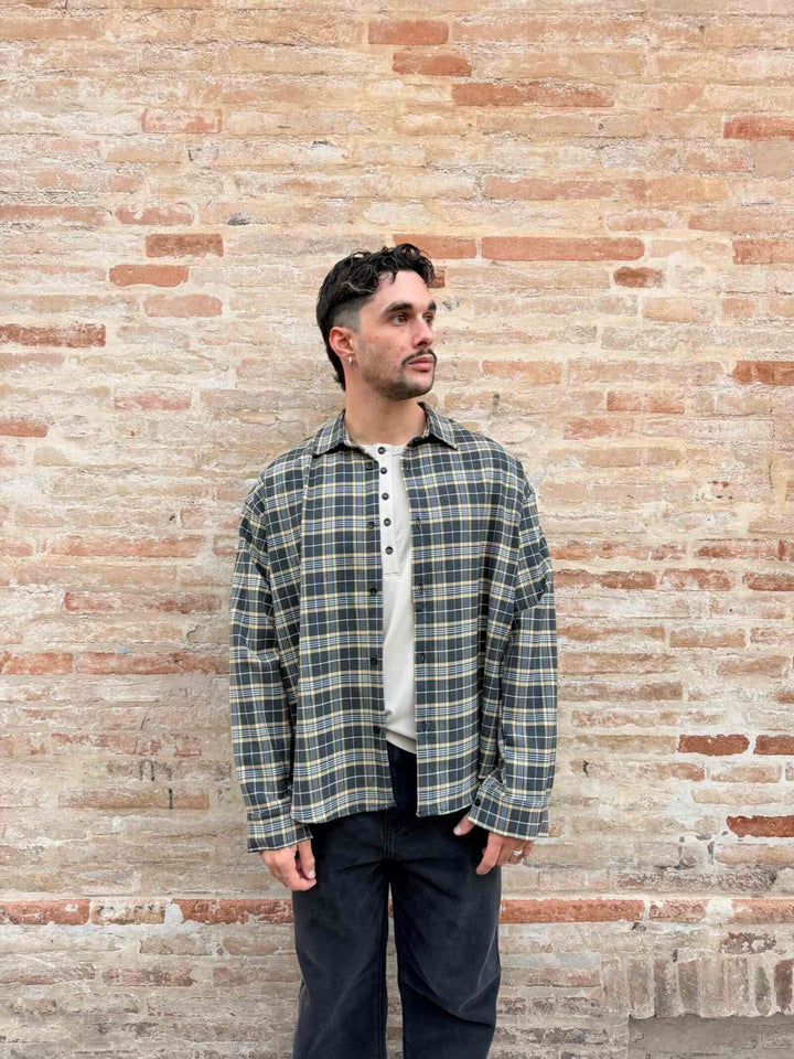 Camicia check crop gialla e nera 