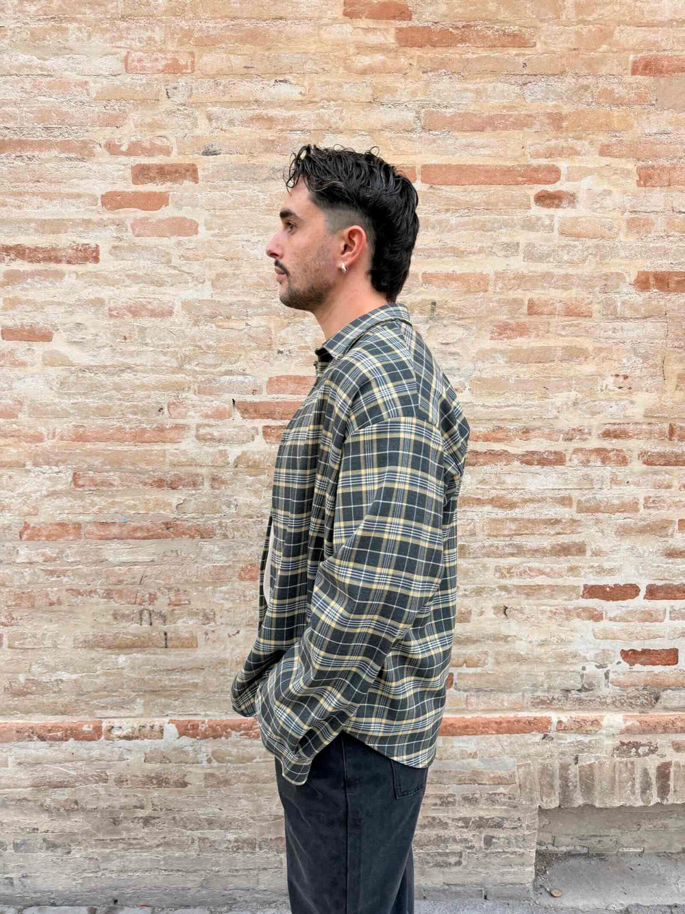 Camicia check crop gialla e nera 
