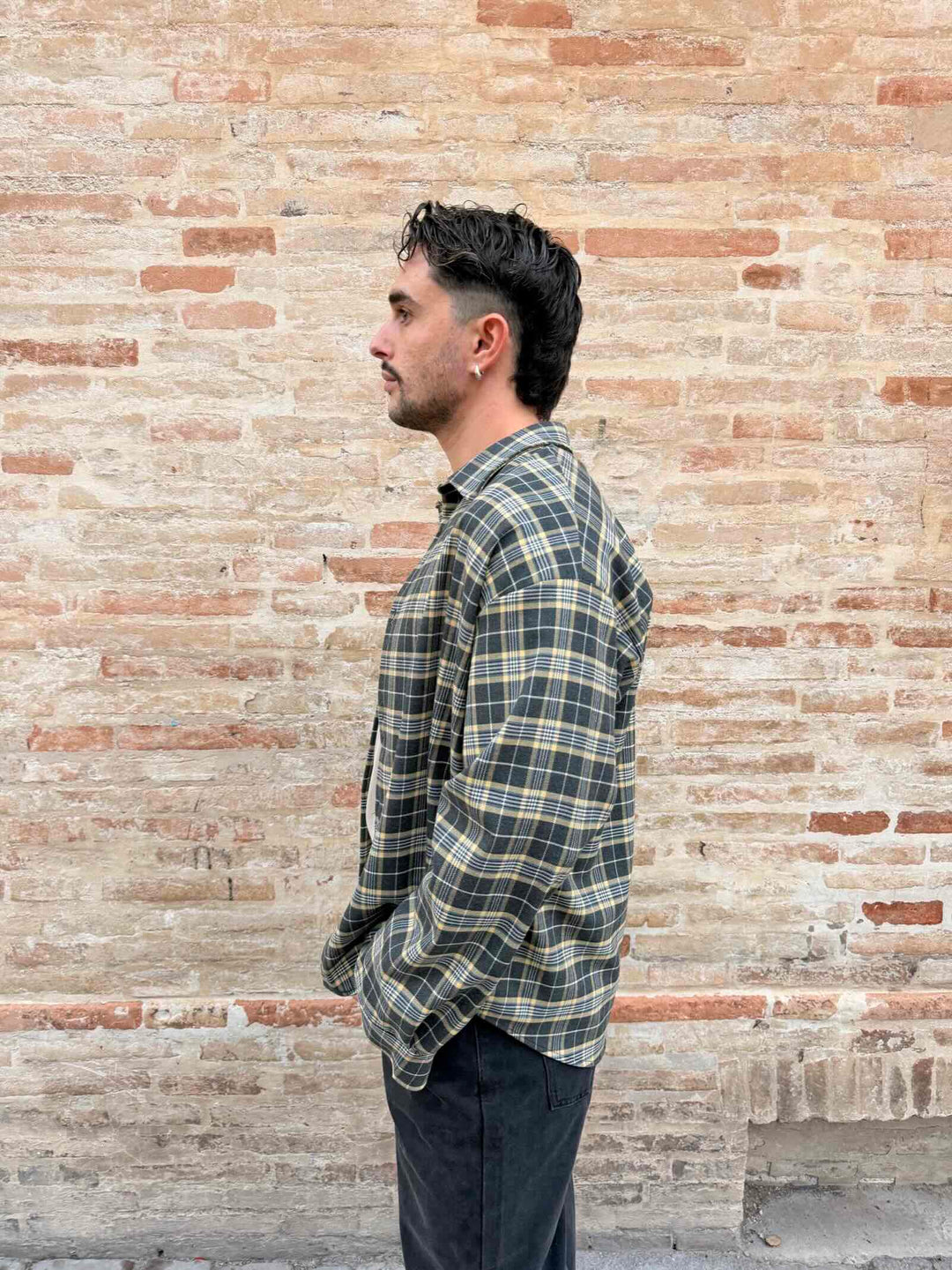 Camicia check crop gialla e nera 