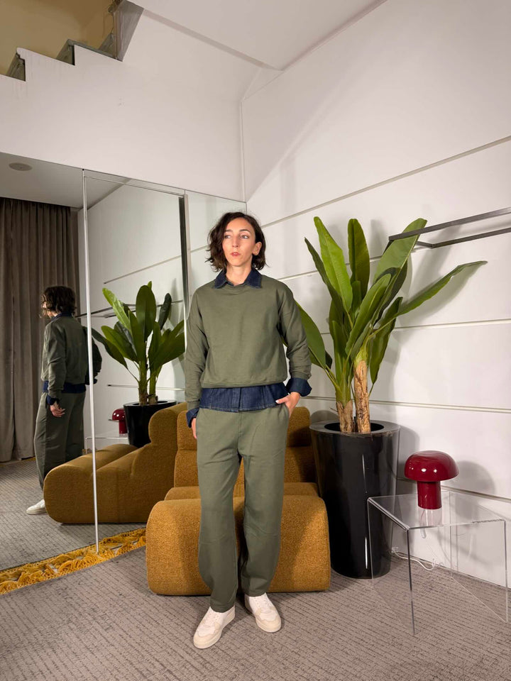 Completo militare felpa girocollo e pantalone a ovetto 