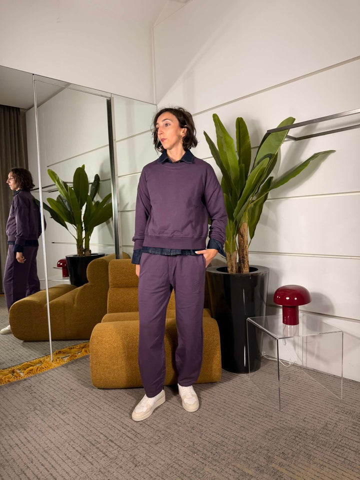 Completo vino  felpa girocollo e pantalone a ovetto 