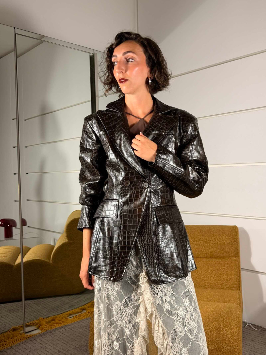 Giacca effetto coccodrillo moro<BR/> 