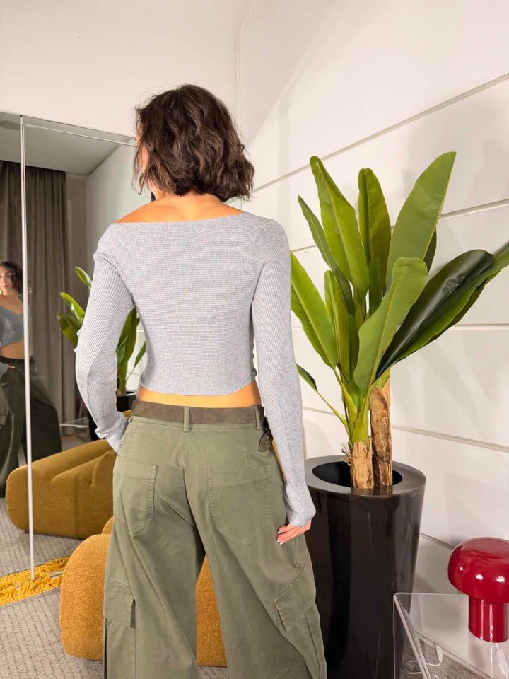 Maglia grigia incrociata coste 88%vi 12%ny 