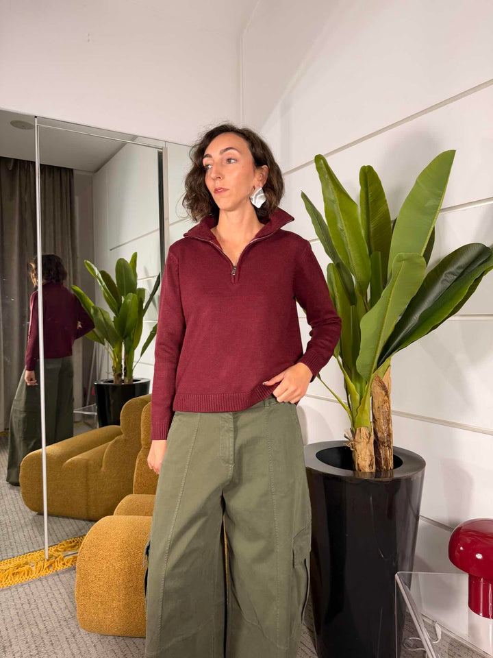 Maglione vino con zip 