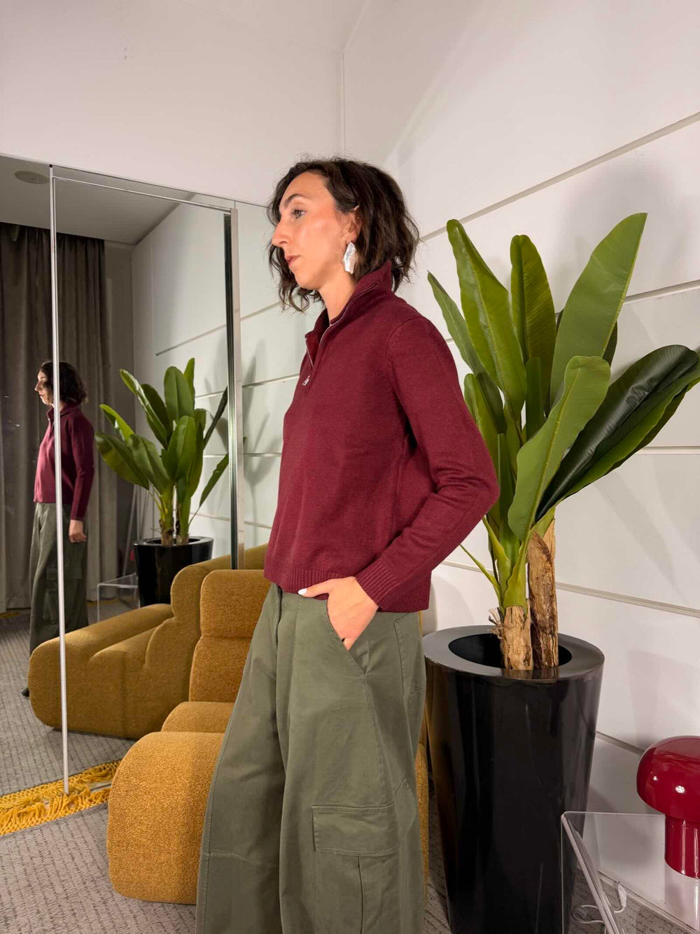 Maglione vino con zip 