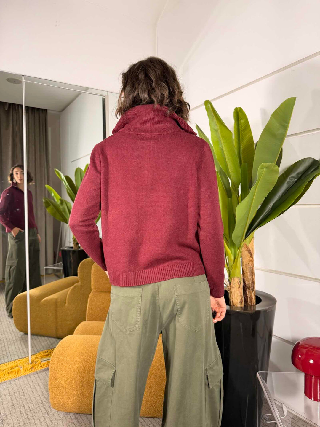 Maglione vino con zip 