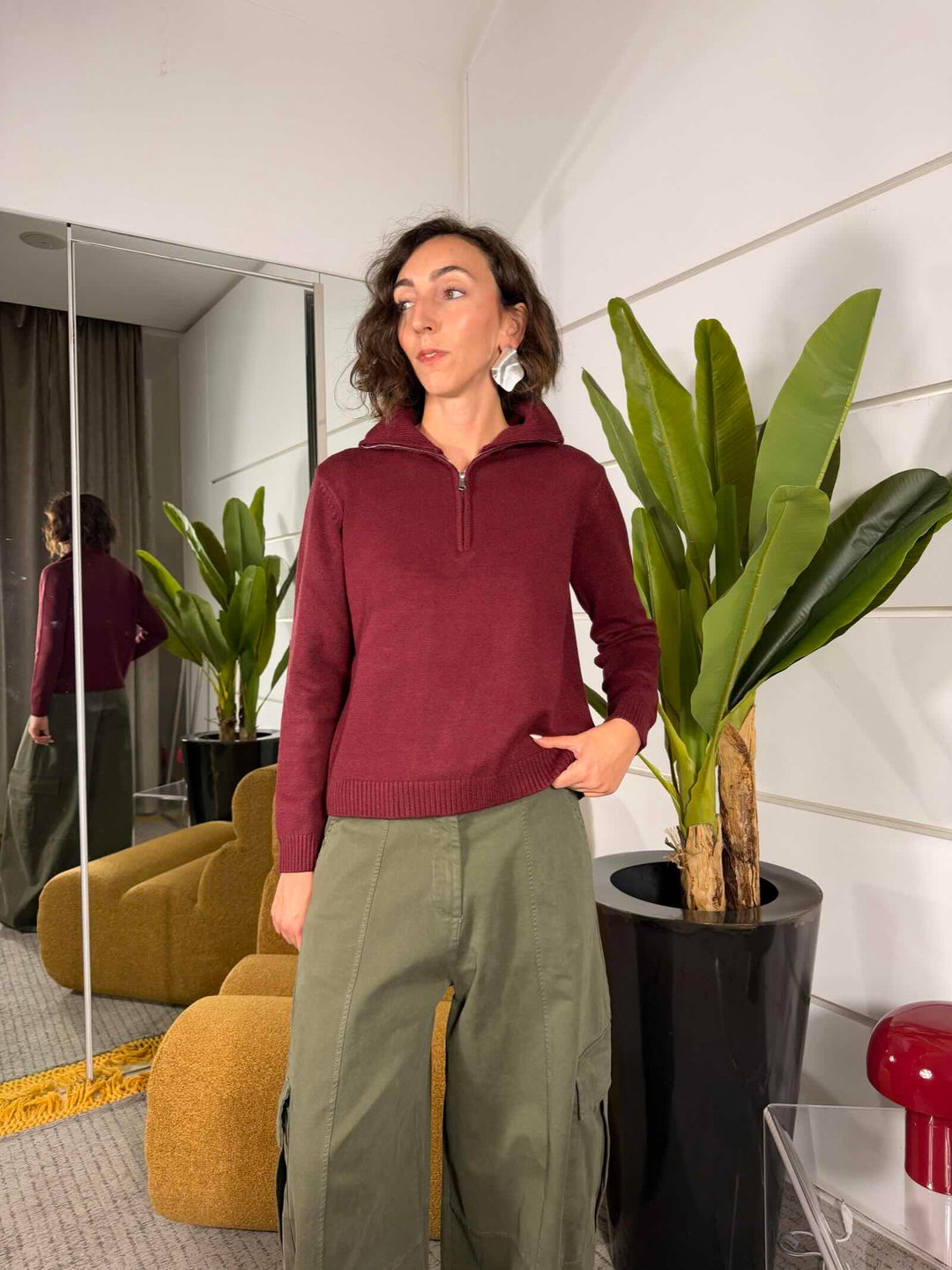 Maglione vino con zip 
