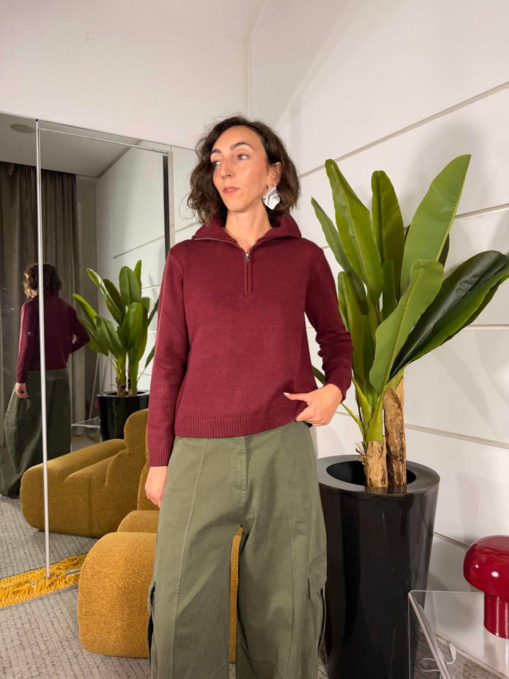 Maglione vino con zip 