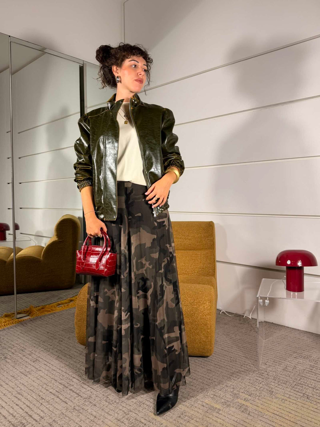 Gonna in tulle con stampa mimetica 
