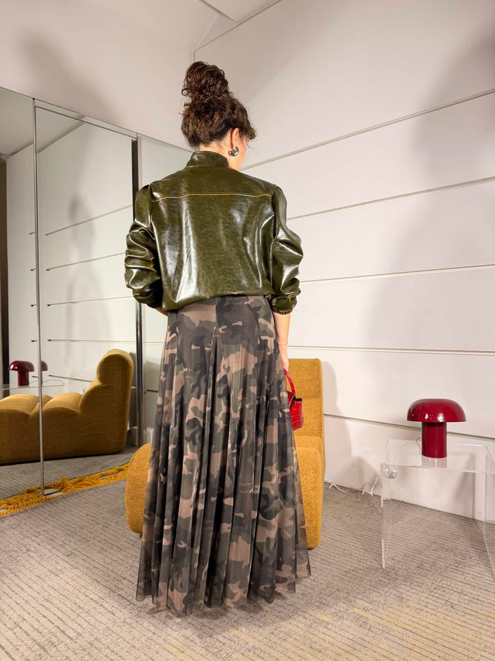 Gonna in tulle con stampa mimetica 