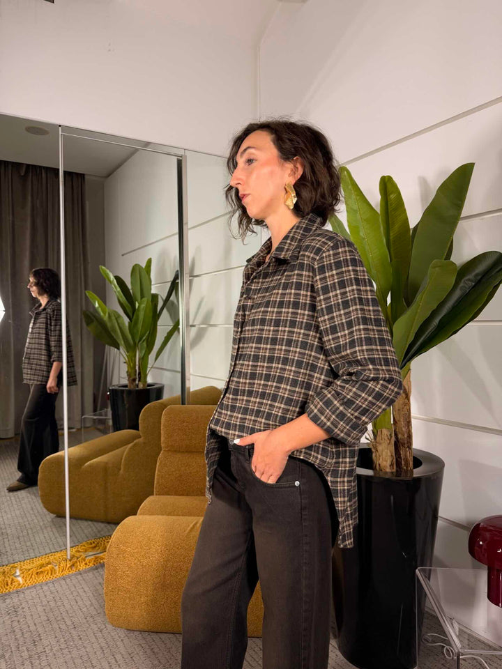 Camicia check con spalline grigia 
