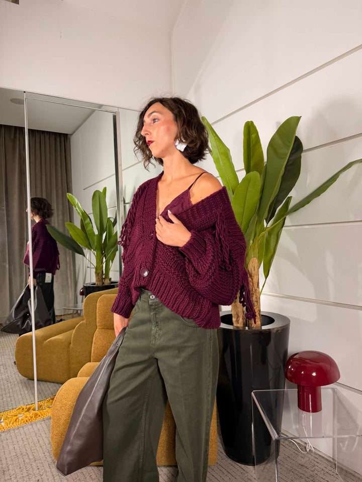 Cardigan con frange malva 
