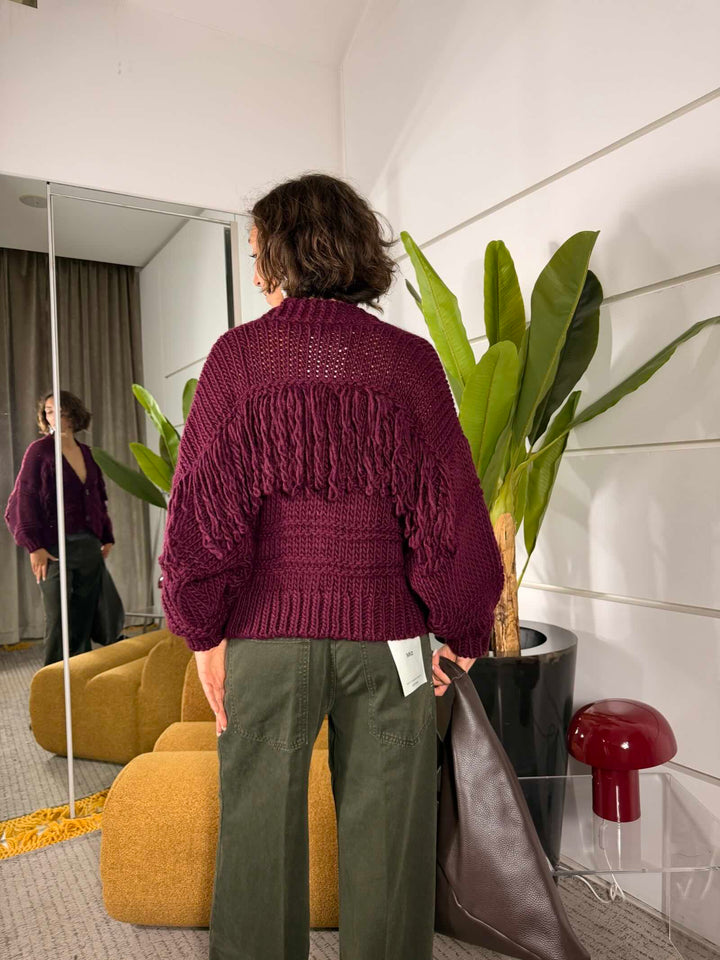 Cardigan con frange malva 