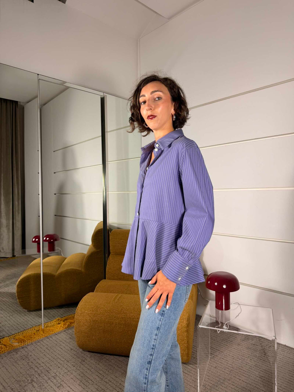 Camicia svasata a righe viola 