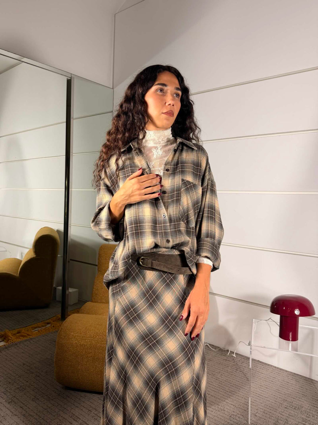 Camicia check over grigia<BR/> 