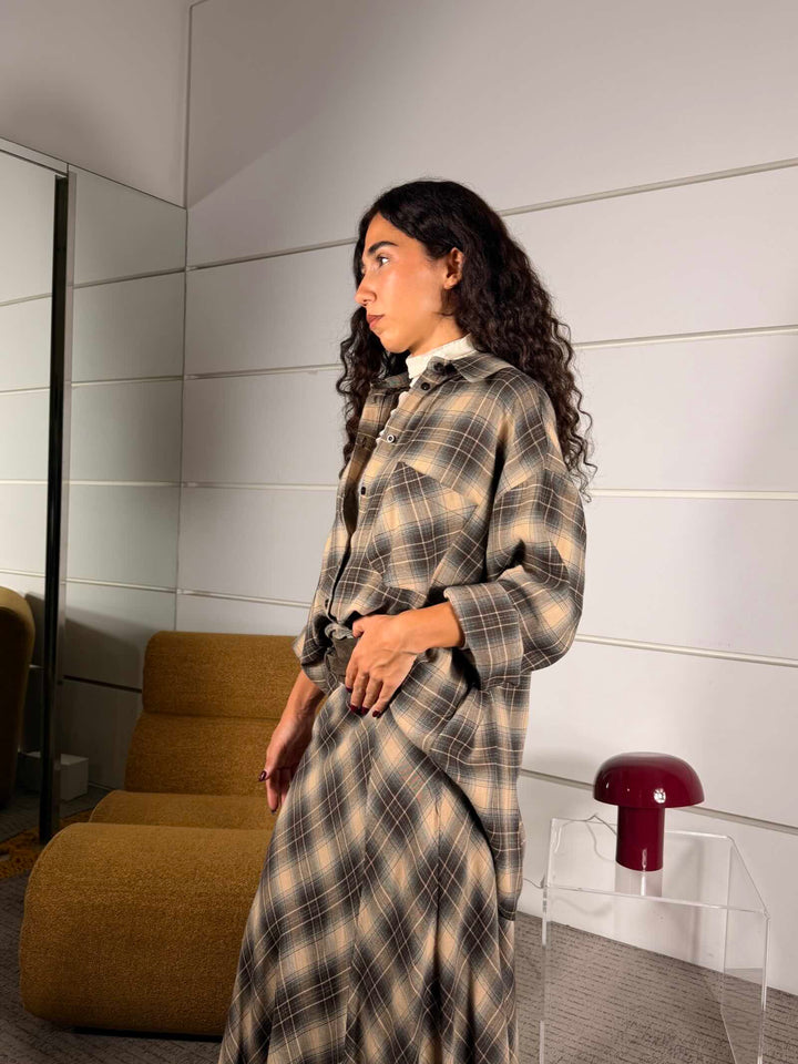 Camicia check over grigia<BR/> 
