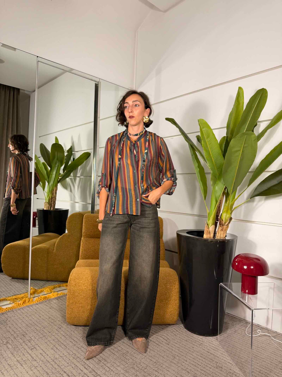 Jeans lavaggio al the vita media alta gamba dritta 