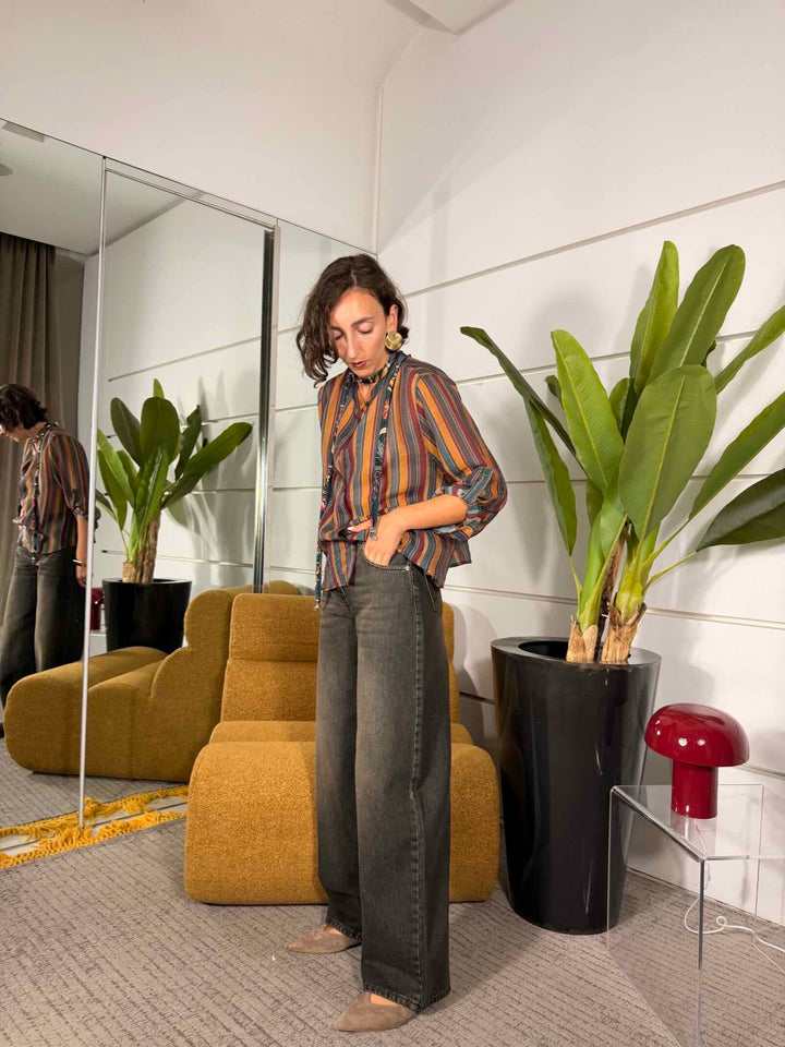 Jeans lavaggio al the vita media alta gamba dritta 