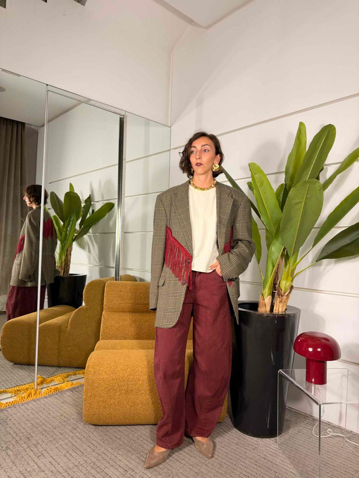 Pantalone in cotone barrel bordeaux 
