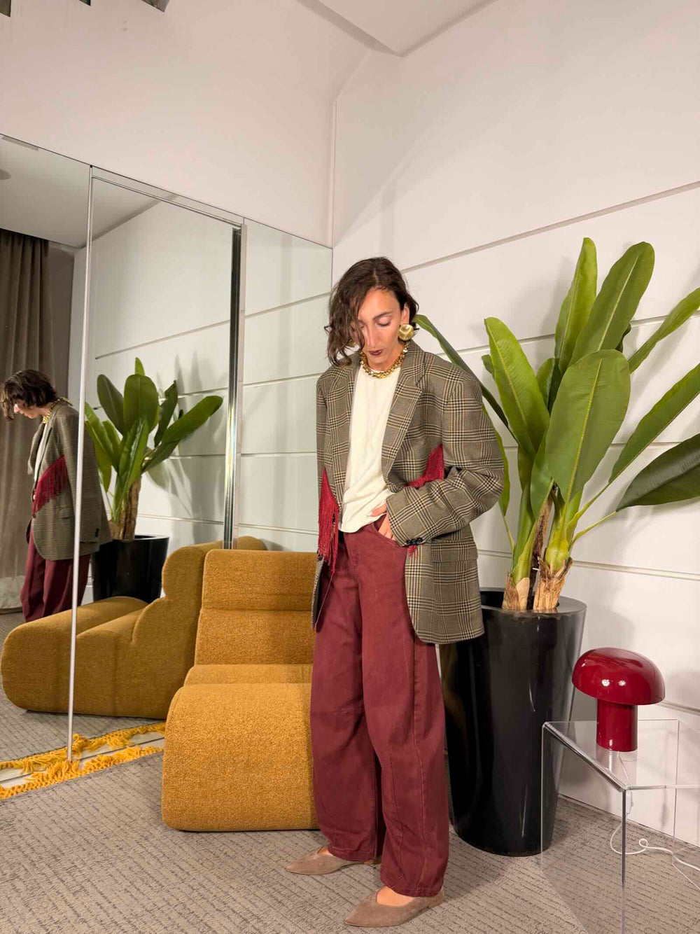 Pantalone in cotone barrel bordeaux 