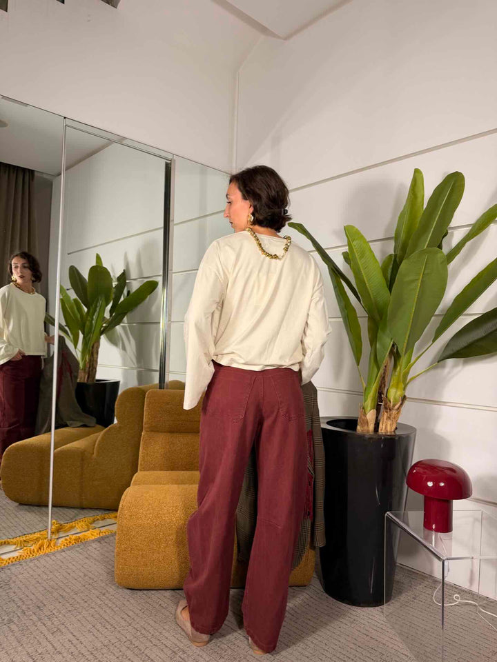 Pantalone in cotone barrel bordeaux 