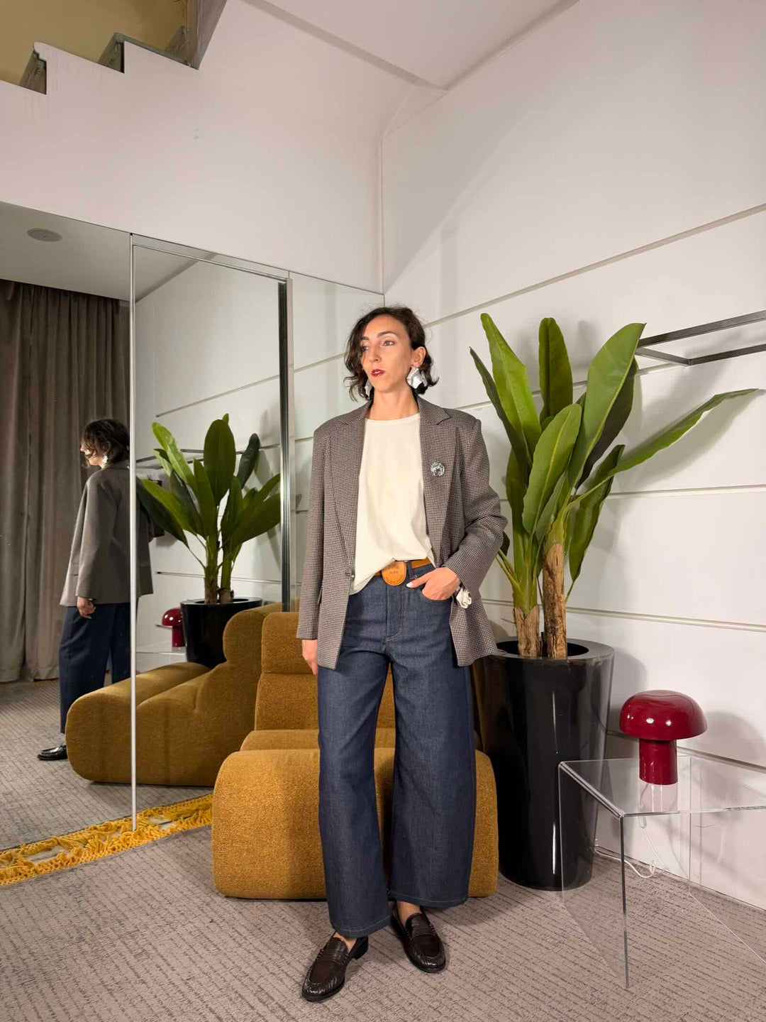 Jeans Moka barrel crop con cinta 