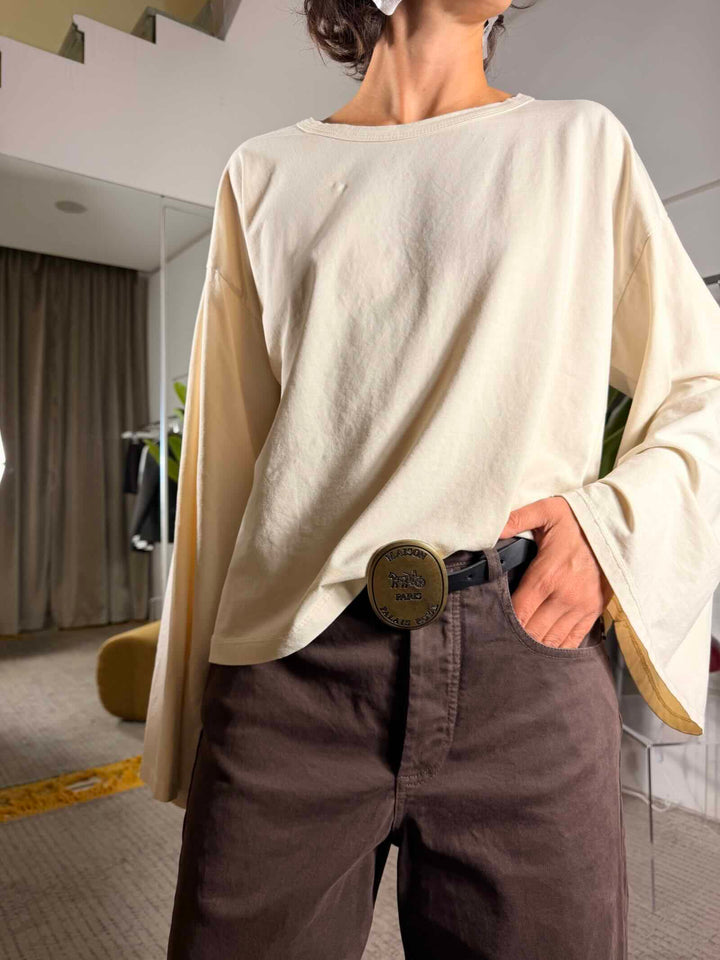 Jeans Moka barrel crop con cinta 