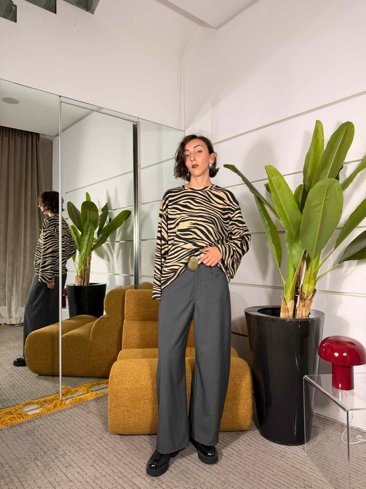 Pantalone barrel antracite con cinta 