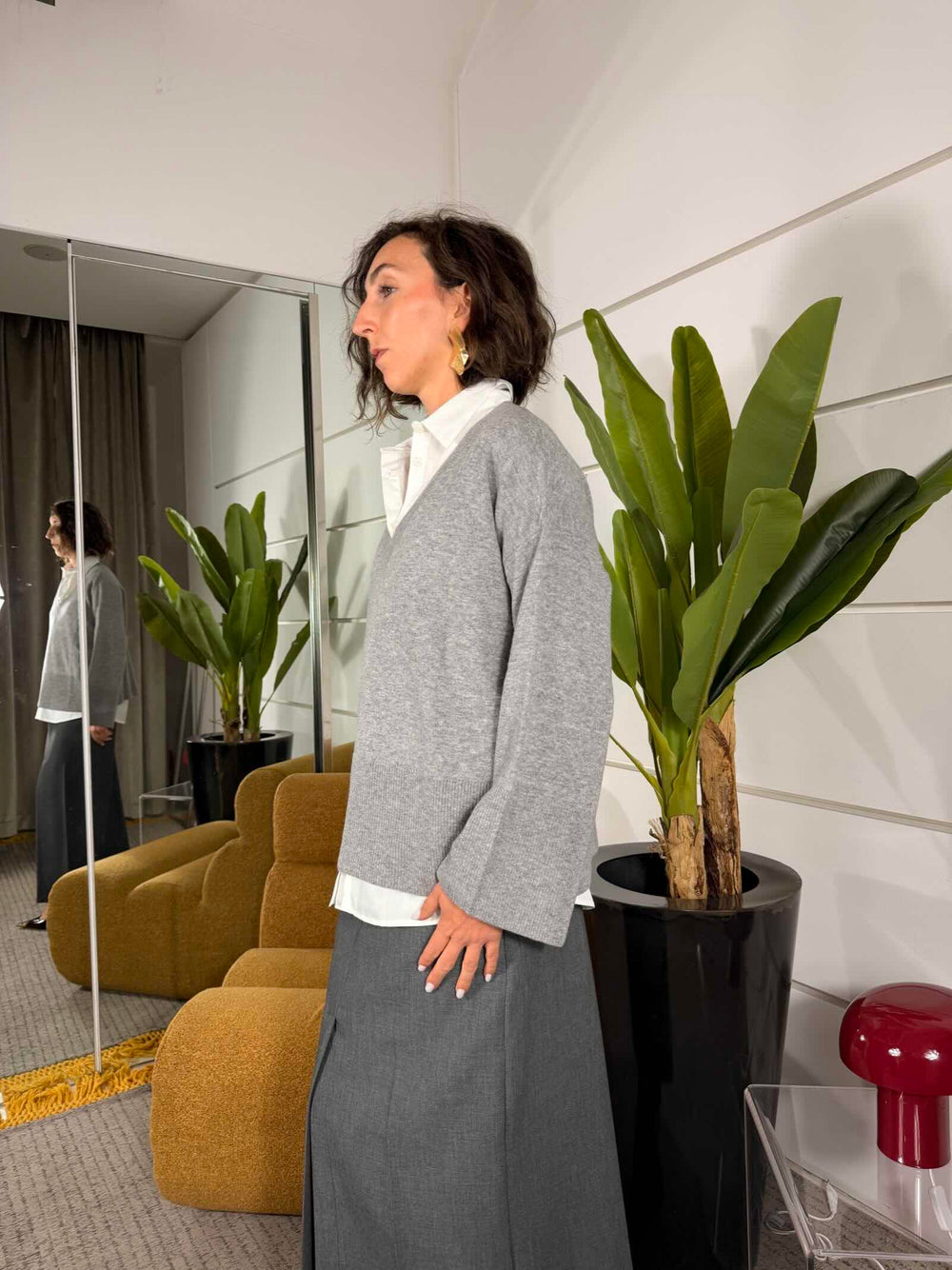 Maglione over scollo a v, manica e polso ampio 