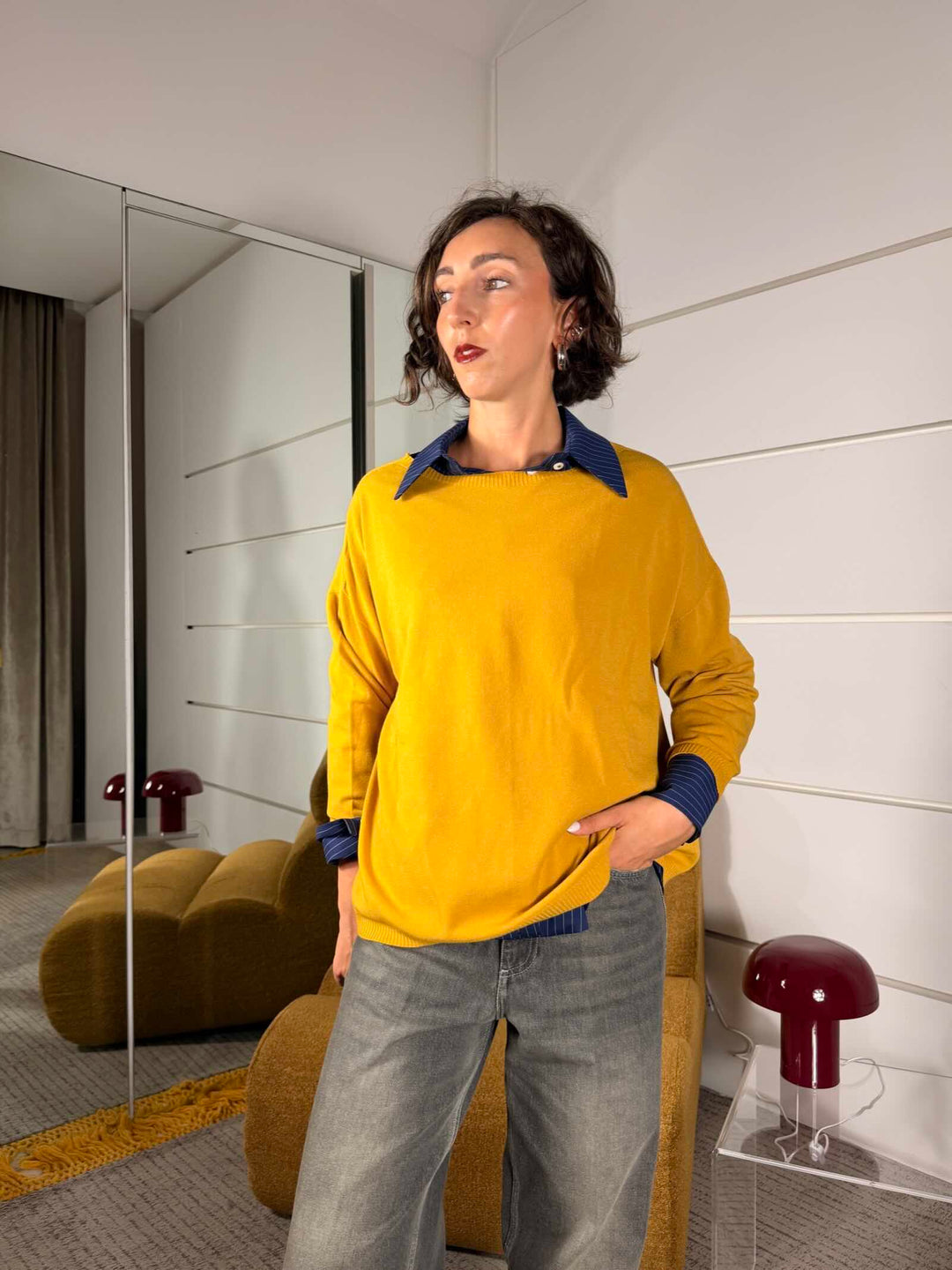 Maglia in misto viscosa a scatola senape 