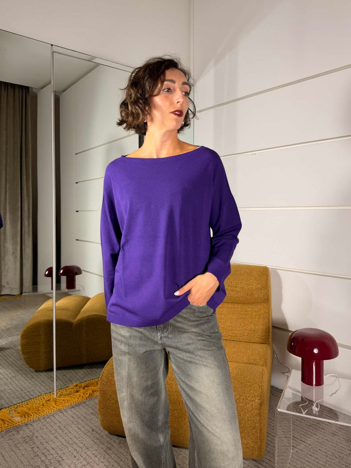 Maglia in misto viscosa a scatola viola 