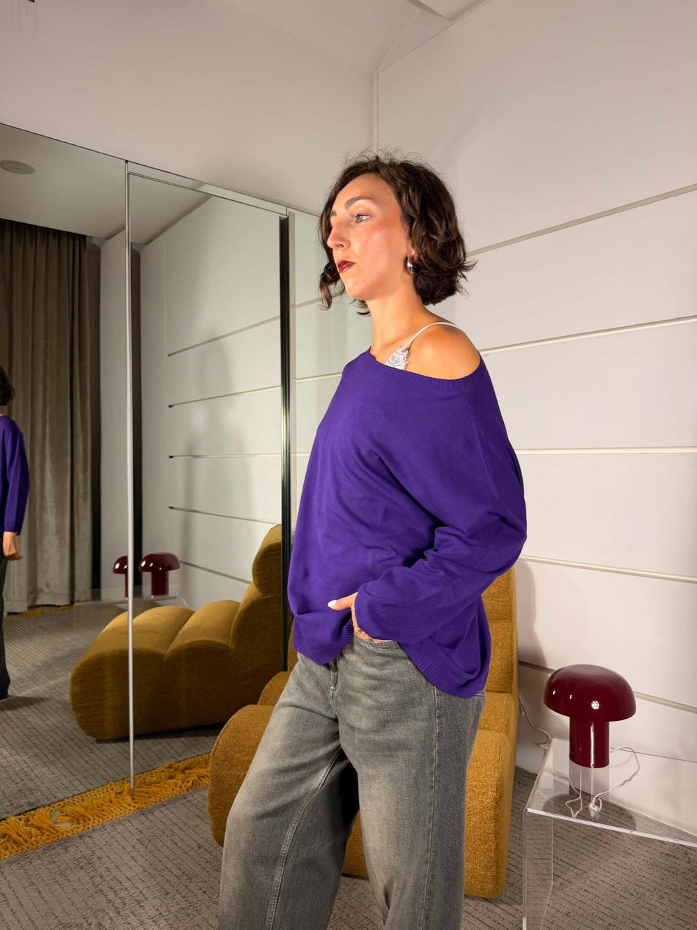 Maglia in misto viscosa a scatola viola 