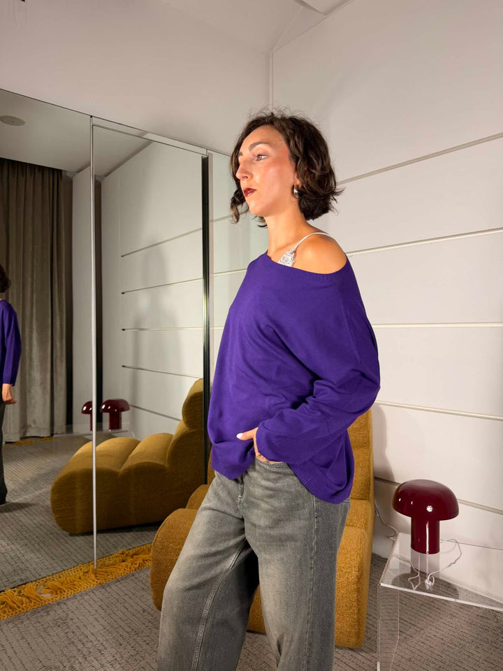 Maglia in misto viscosa a scatola viola 