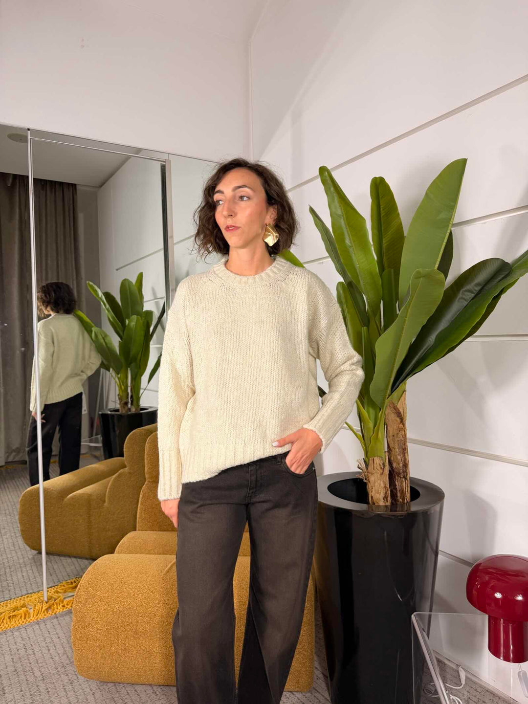 Maglione over girocollo in misto lana 62%pc 18%pl 8%vi 8%wo 4%wp 