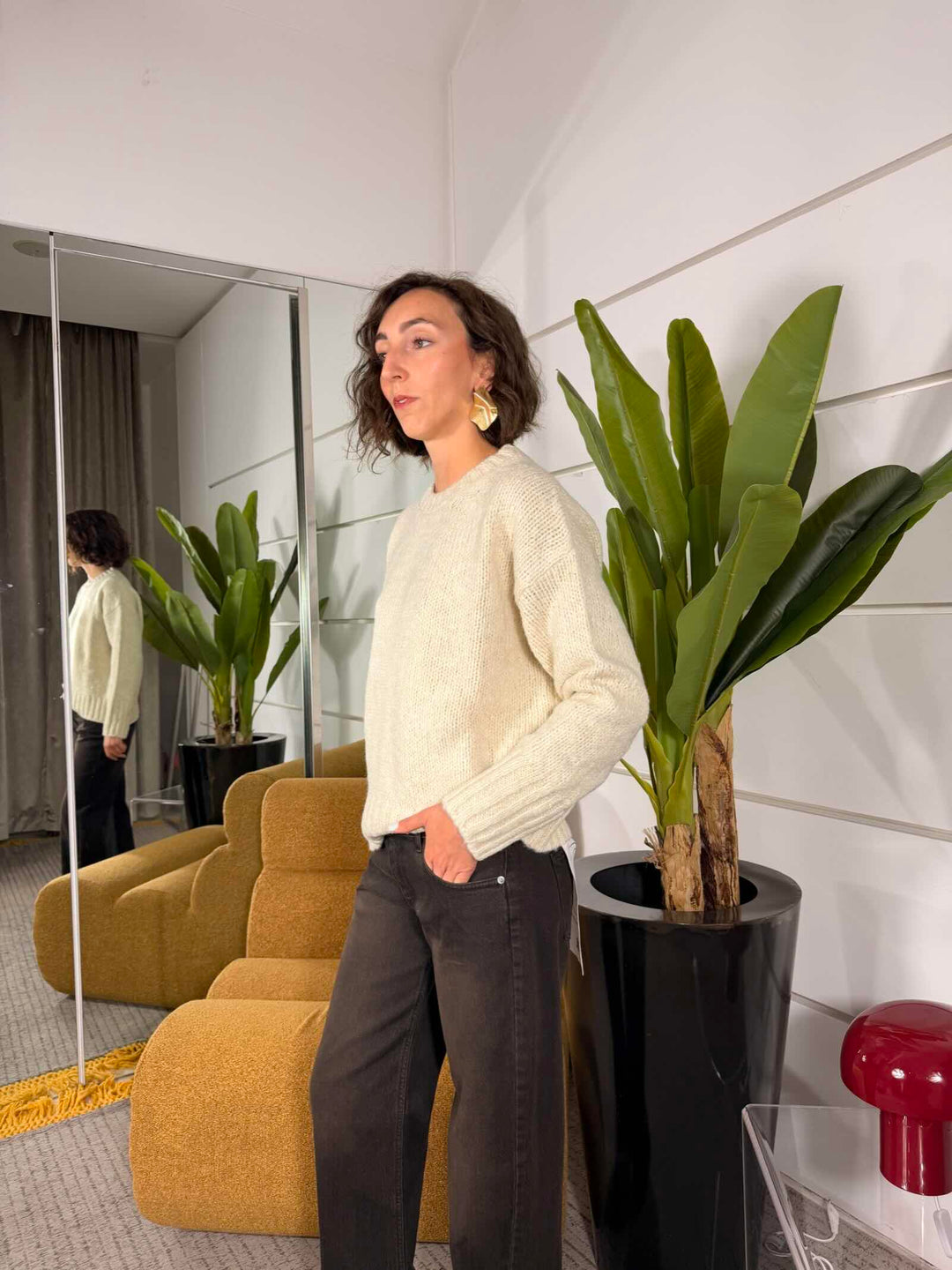 Maglione over girocollo in misto lana 