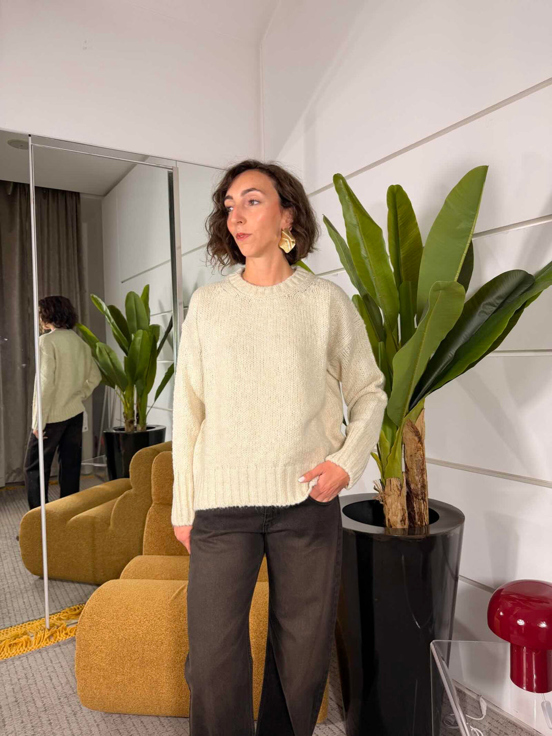 Maglione over girocollo in misto lana 62%pc 18%pl 8%vi 8%wo 4%wp 