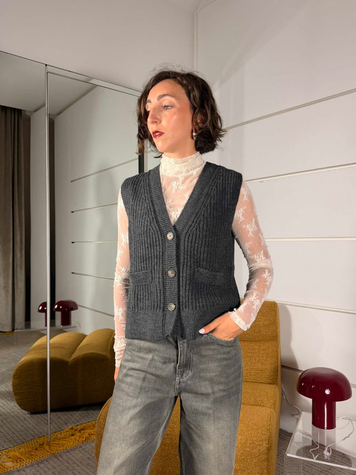 Gilet in maglia con scollo a V antracite 
