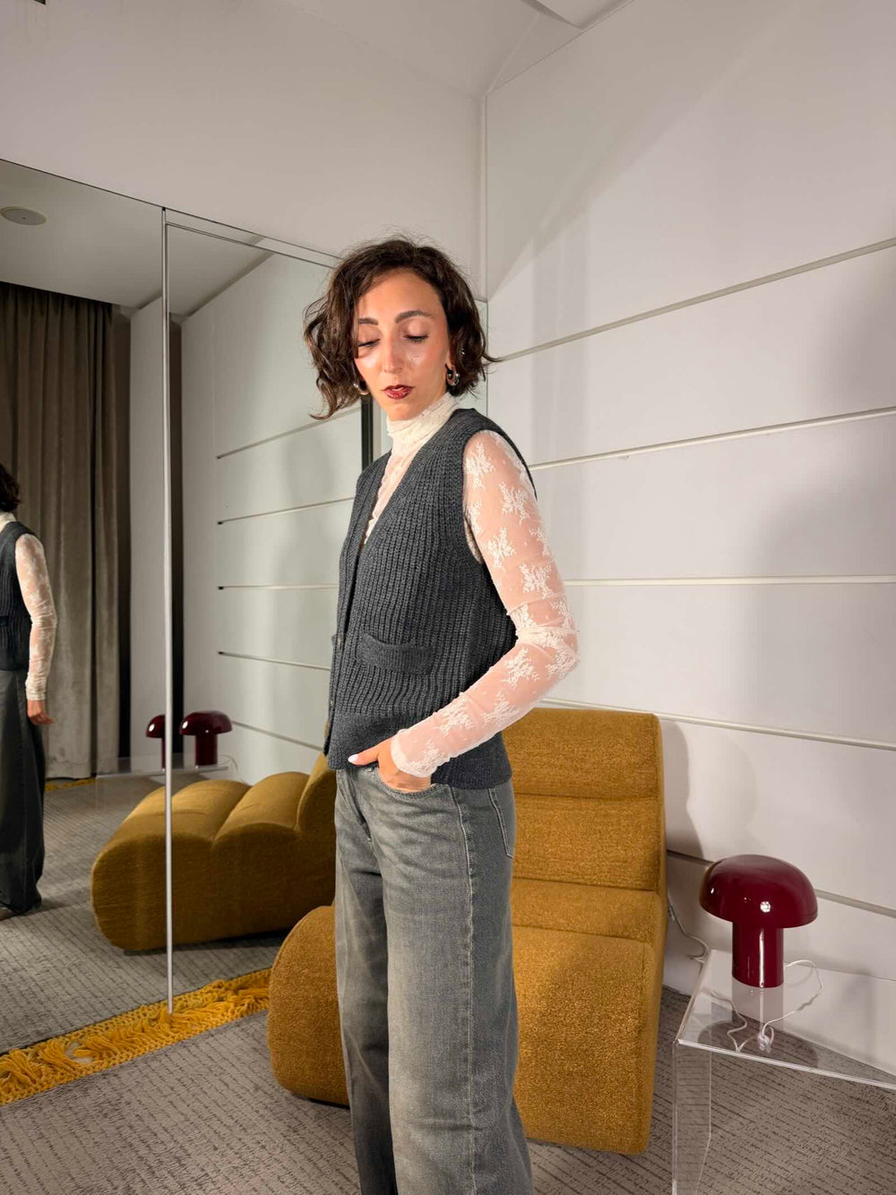 Gilet in maglia con scollo a V antracite 