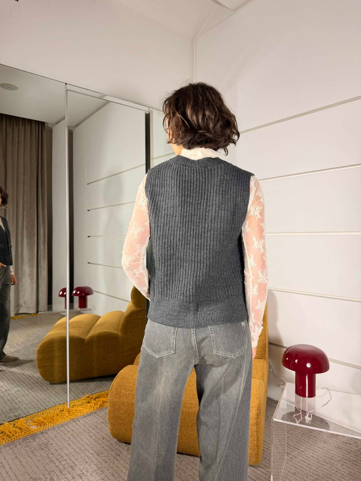 Gilet in maglia con scollo a V antracite 