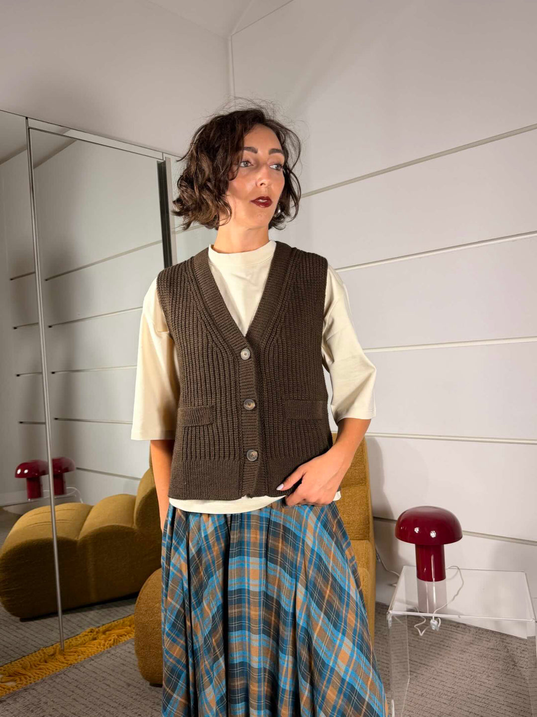 Gilet in maglia con scollo a V moro 