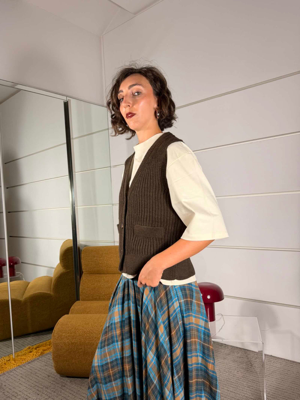 Gilet in maglia con scollo a V moro 