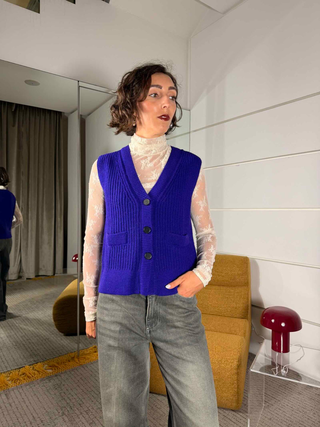 Gilet in maglia con scollo a V viola 