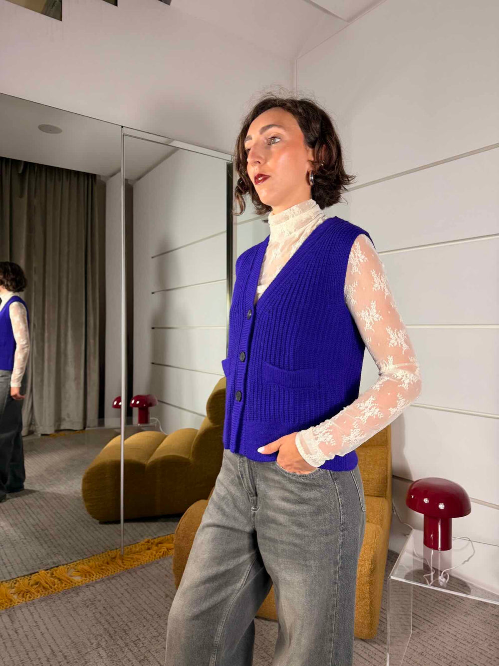 Gilet in maglia con scollo a V viola 